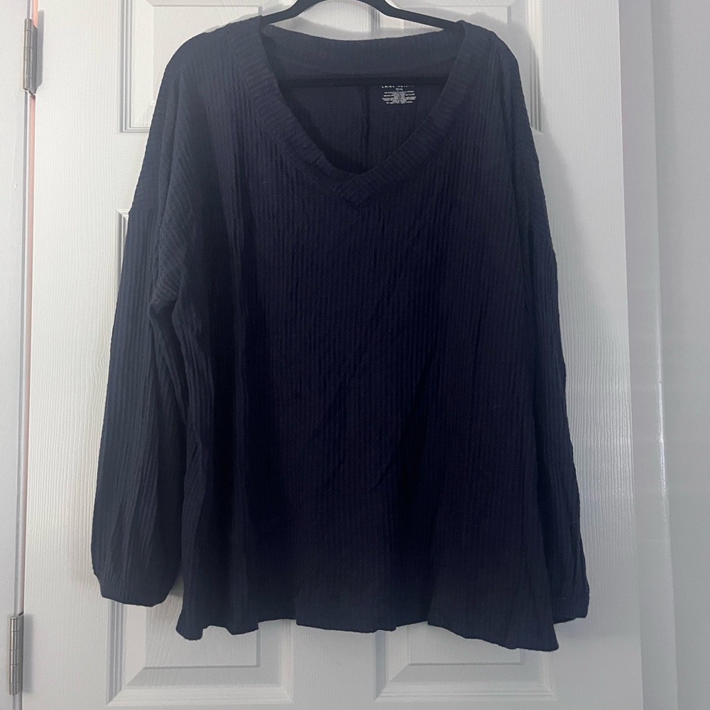 Lane Bryant Navy V-Neck Long Sleeve Waffle-Knit Sweater